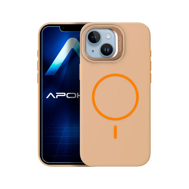 Capa de Silicone Apokin com MagSafe e Suporte para iPhone 13 e 14 Dourado - Imagem 3