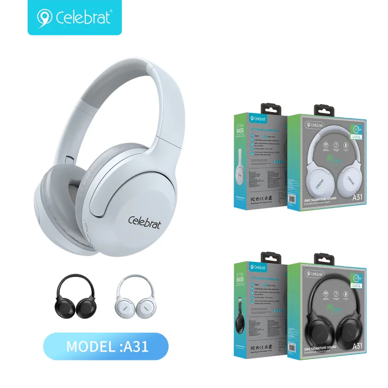 Auscultadores Bluetooth Celebrat A31 com Fita de Cabeça Preto