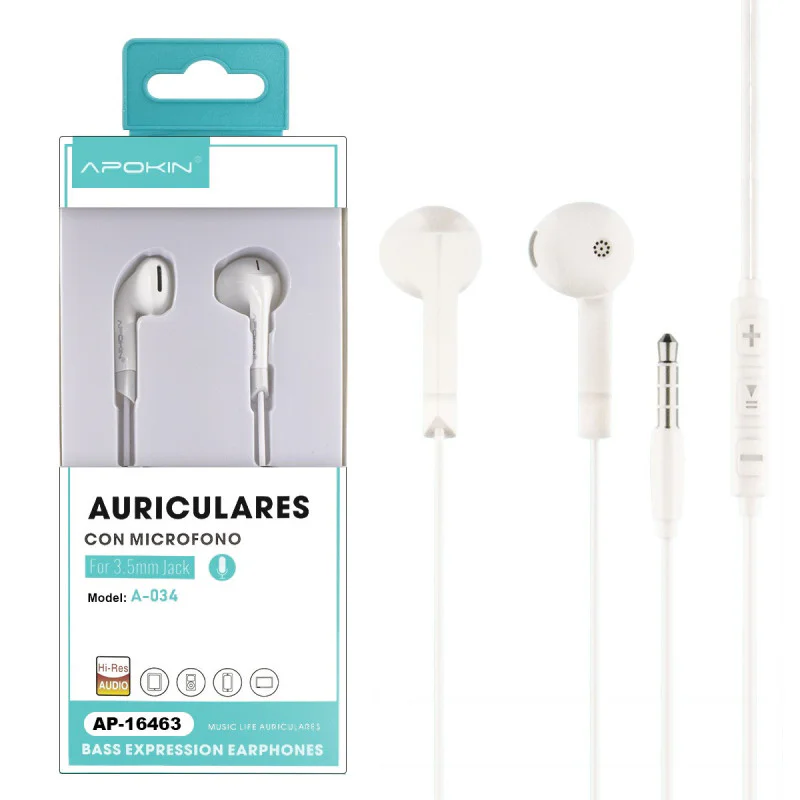Auscultadores Apokin com Microfone A034 Preto