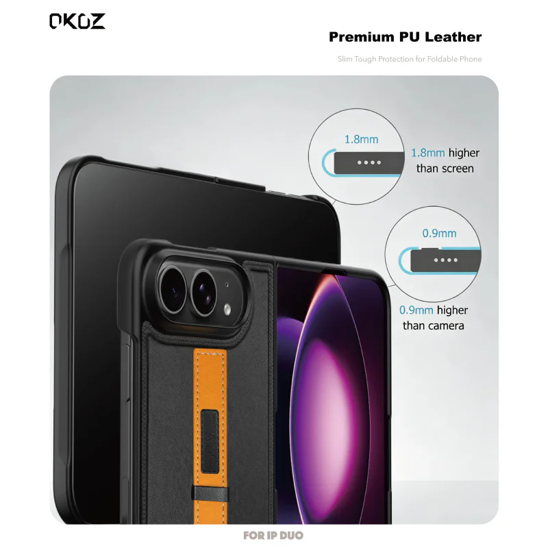 Capa Apokin para iPhone 18 Duo em Pele com Alça Dobrável Azul - Imagem 4