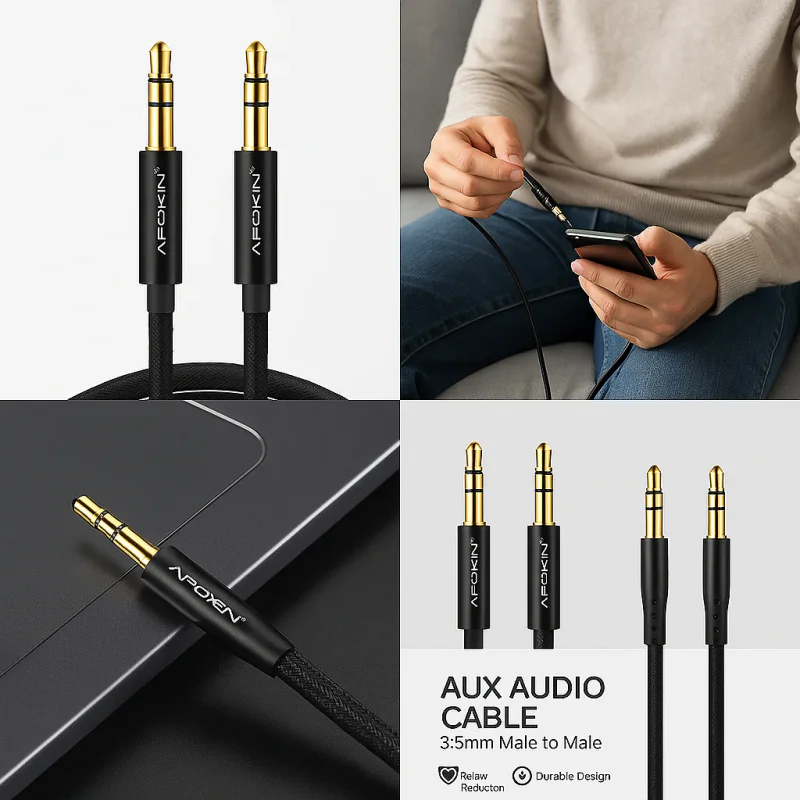 Cabo de Áudio Apokin Jack 3,5 mm Reforçado em Tecido 3 m - Imagem 2