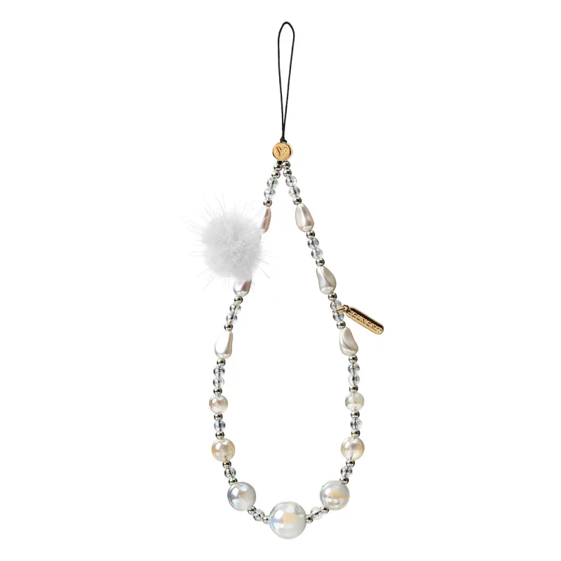 Cordão para Telemóvel Youngkit Pérolas e Pompom Branco