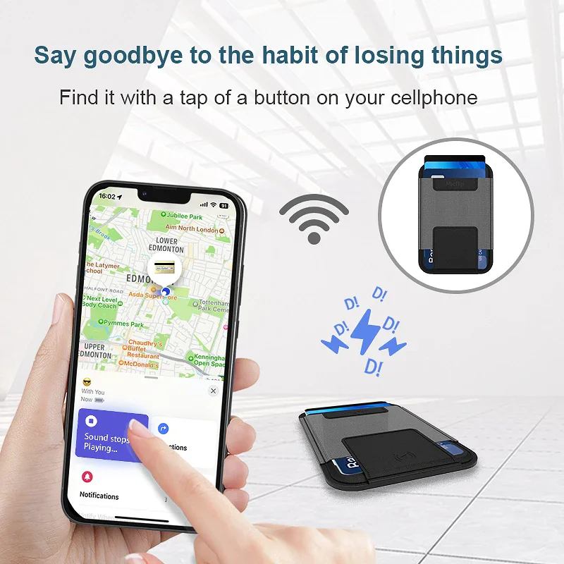 Porta-cartões Magnético Apokin com Localizador Find My para iPhone Castanho - Imagem 6