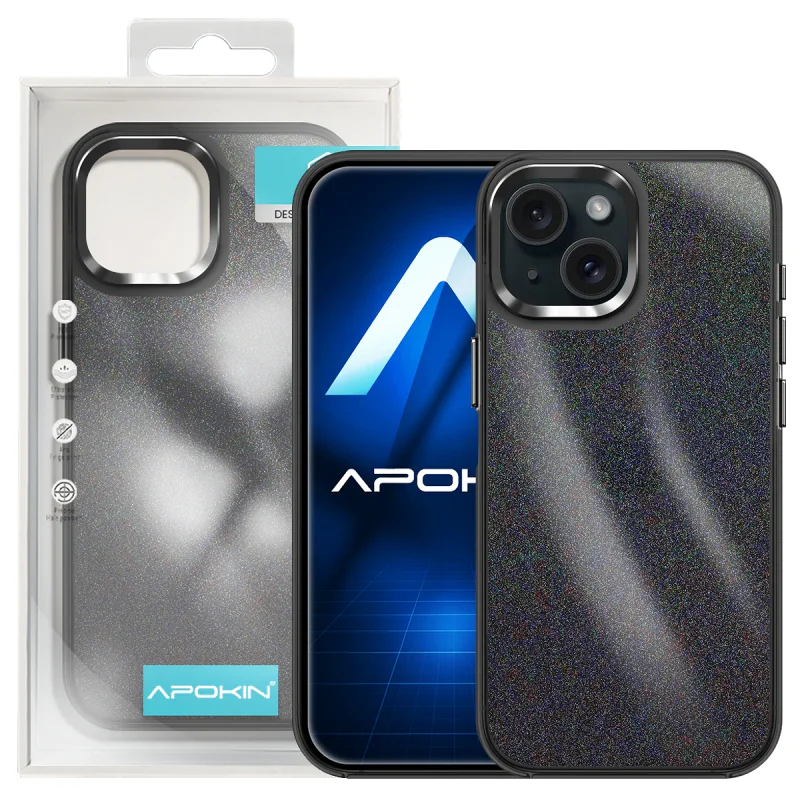 Capa Apokin para iPhone 15 Plus Acrílica com Purpurina Preto - Imagem 6