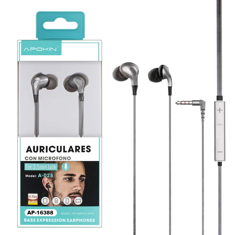 Auriculares Apokin A028-A029 com Microfone Branco - Imagem 2