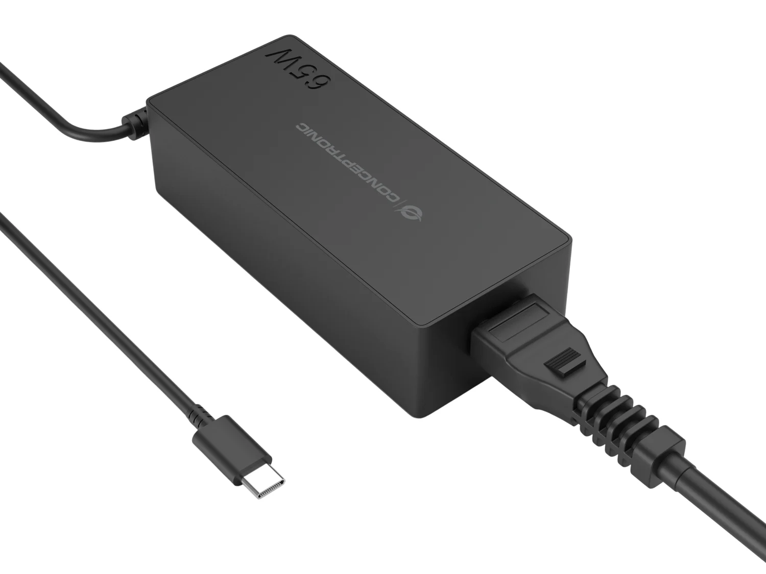 Carregador USB-C Conceptronic OZUL09BE 65W USB Power Delivery 3.0 PPS com Cabo USB-C Integrado Preto - Imagem 2