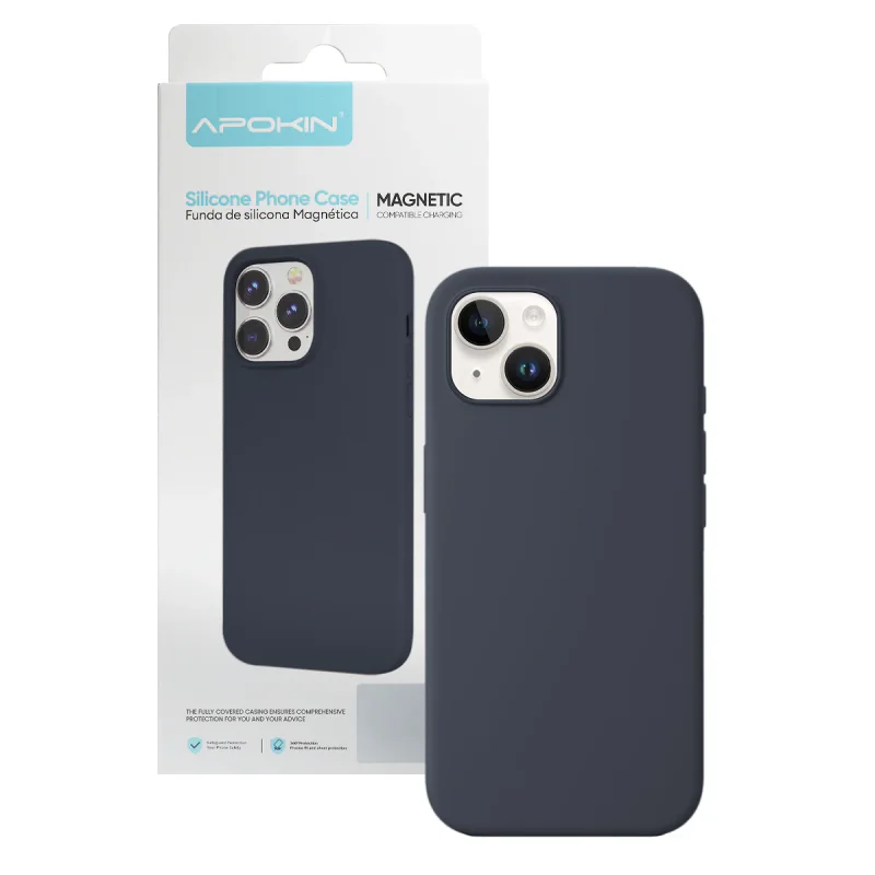 Capa de Silicone Líquido Apokin para iPhone 13 e 14 com MagSafe Preto - Imagem 3