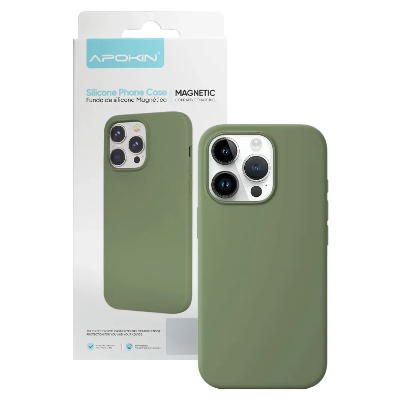 Capa Apokin para iPhone 14 Pro Max Silicone Líquido com MagSafe Verde Escuro - Imagem 4