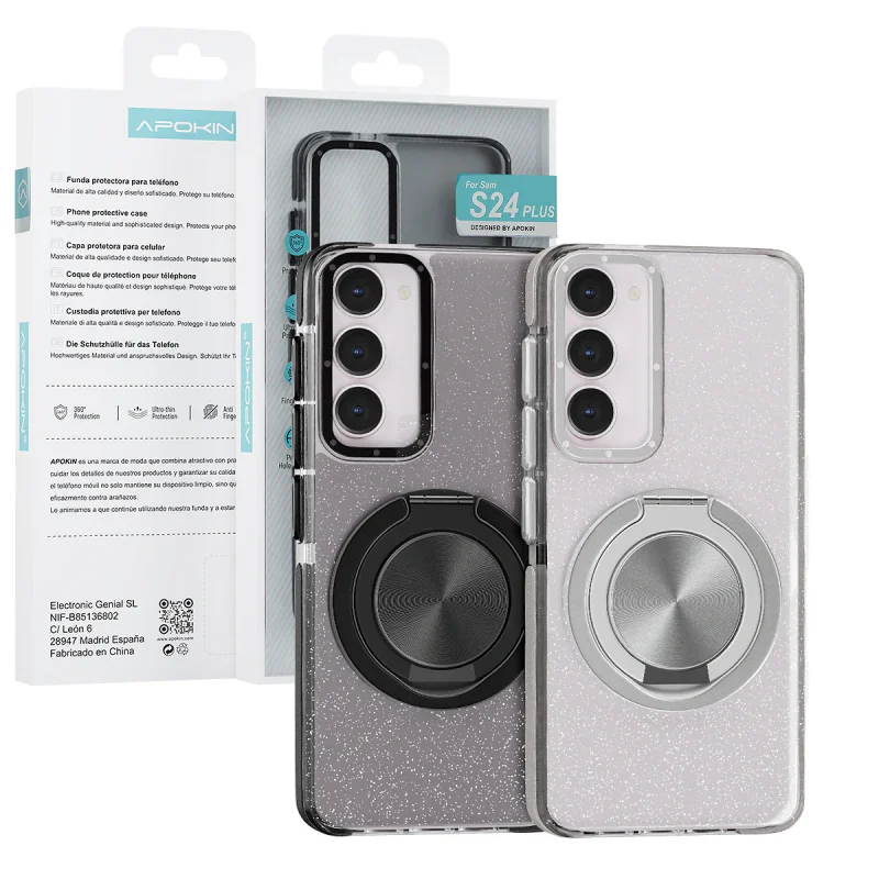 Capa Apokin para Samsung Galaxy S24 FE com Purpurina e Suporte 360º Preto - Imagem 1