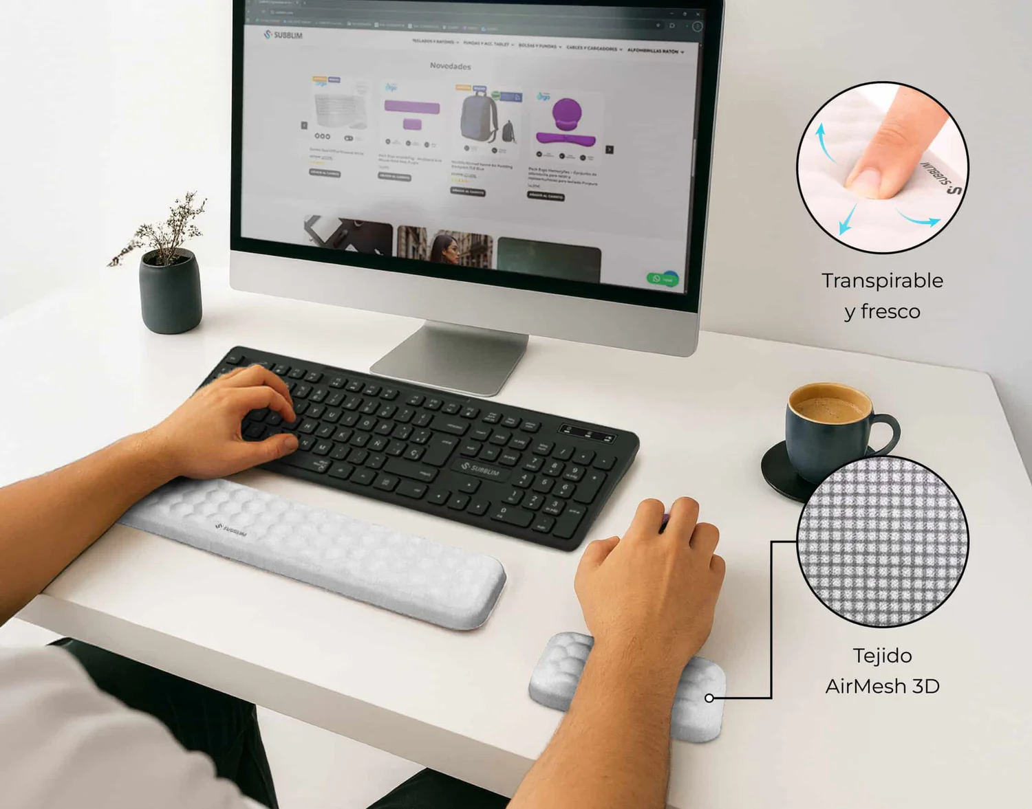 Pack Apoios de Pulso para Teclado e Rato Subblim Ergo AirPadding Prateado - Imagem 5