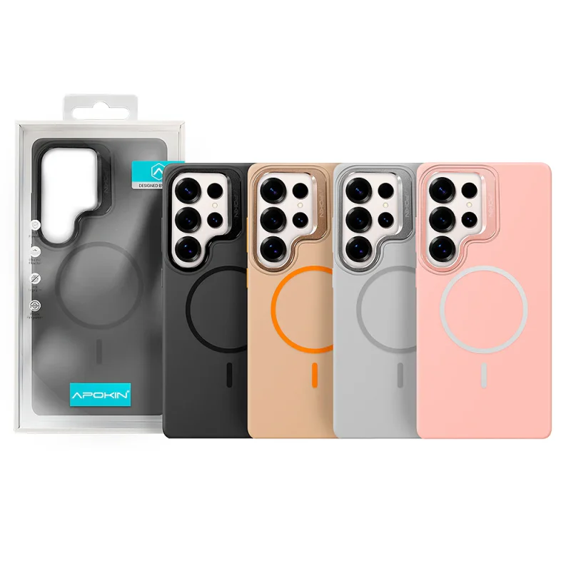 Capa de Silicone Apokin para Samsung Galaxy S25 Ultra Premium com MagSafe e Suporte Dourado