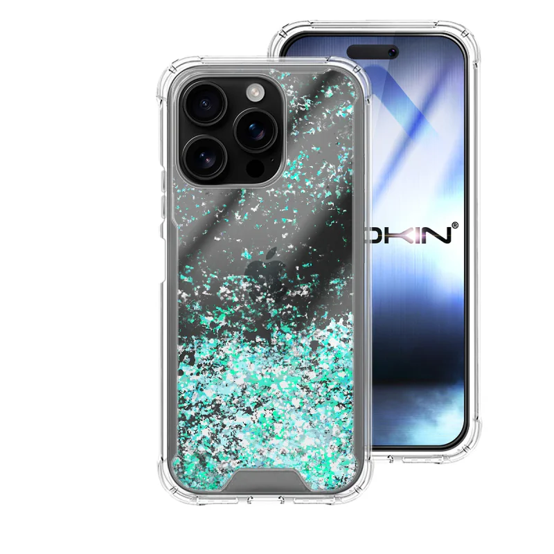 Capa de Gel Apokin iPhone 16 Pro Transparente com Purpurina Azul turquesa - Imagem 4