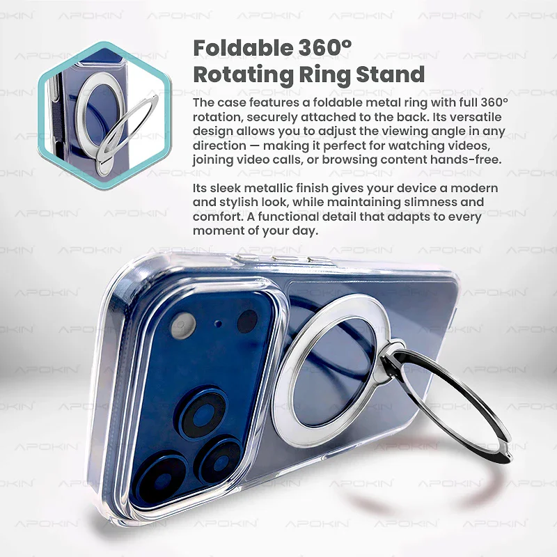 Capa Apokin para Apple iPhone 17 Air com Anel Giratório e MagSafe Transparente - Imagem 6