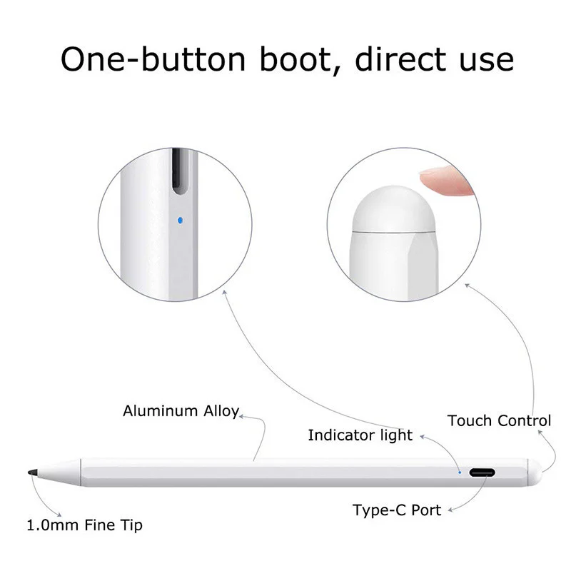 Caneta Stylus Tátil Apokin de 2ª Geração Ponta Fina 1,5 mm USB-C 18 cm Branco - Imagem 3