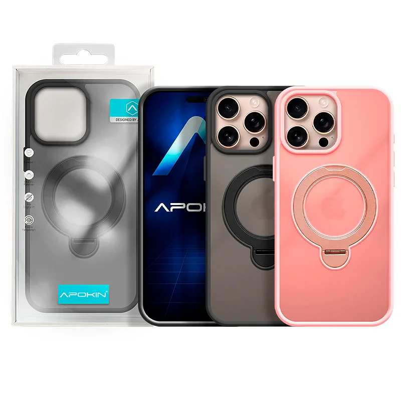 Capa Fumada com Suporte Giratório Apokin para iPhone 16 Pro Variedade de cores
