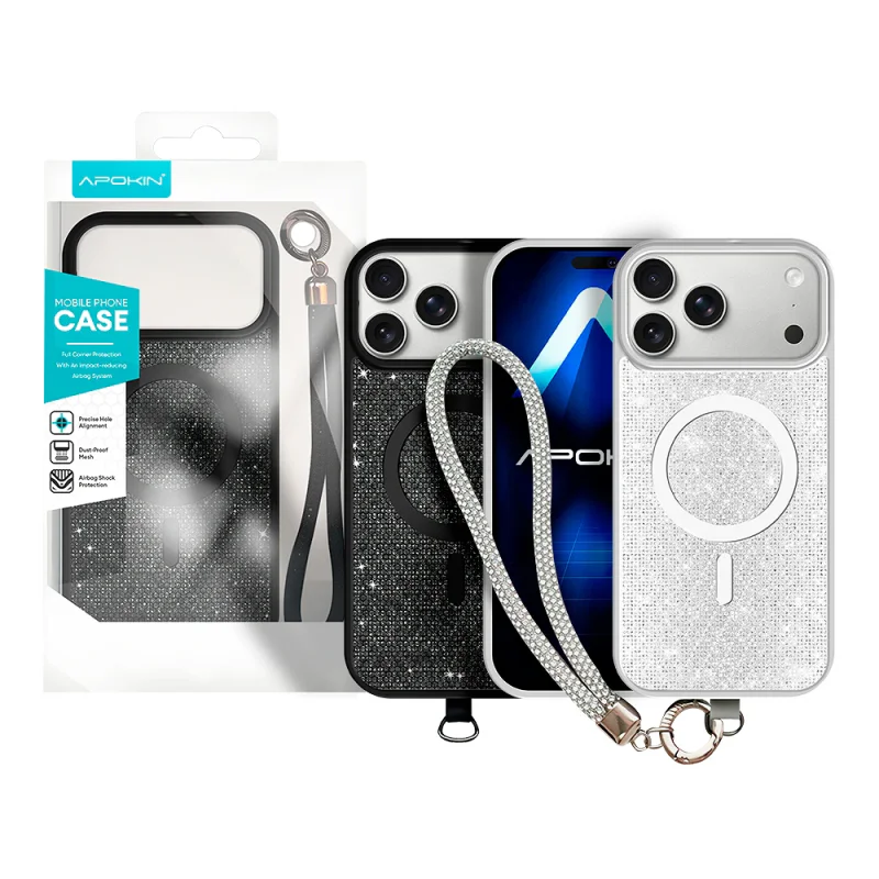 Capa MagSafe com Diamantes e Alça para iPhone 17 Pro Max Variedade de cores - Imagem 1