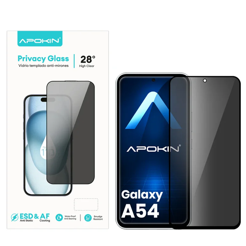 Película de Vidro Temperado Apokin para Samsung Galaxy A54 Privacidade 5D Curvo