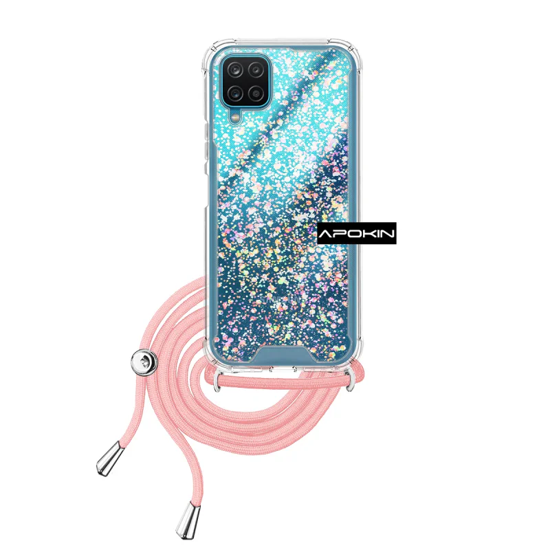 Capa Apokin em Gel Transparente com Cordão para Samsung Galaxy A12 Azul Turquesa - Imagem 3