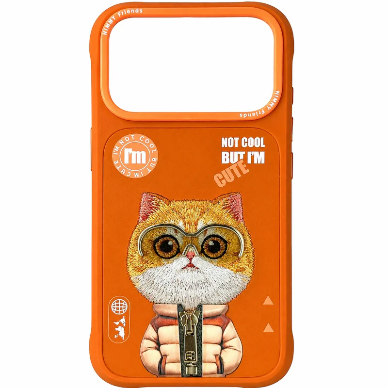 Capa Apokin Nimmy Bordada Série Amigos Cool and Cute 2.0 para Apple iPhone 17 Pro e iPhone 18 Pro Gato Laranja - Imagem 1