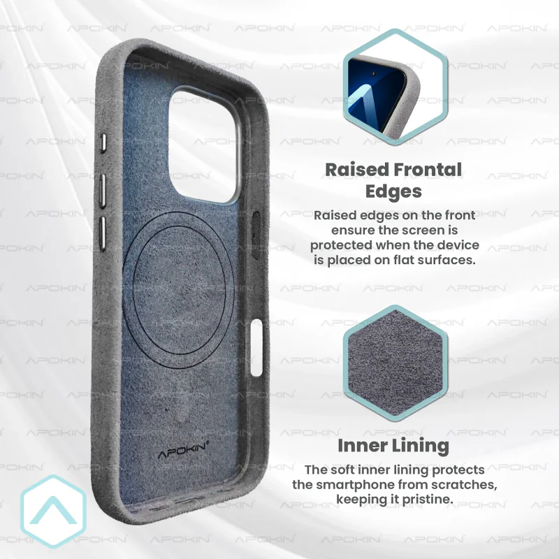 Capa Apokin para Apple iPhone 12 e iPhone 12 Pro em Pele Alcântara Cinza - Imagem 3