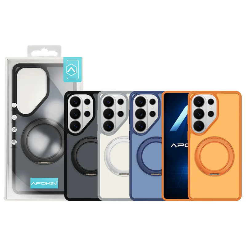 Capa Apokin para Samsung Galaxy S26 Ultra Fosca com Aro MagSafe e Suporte Preto