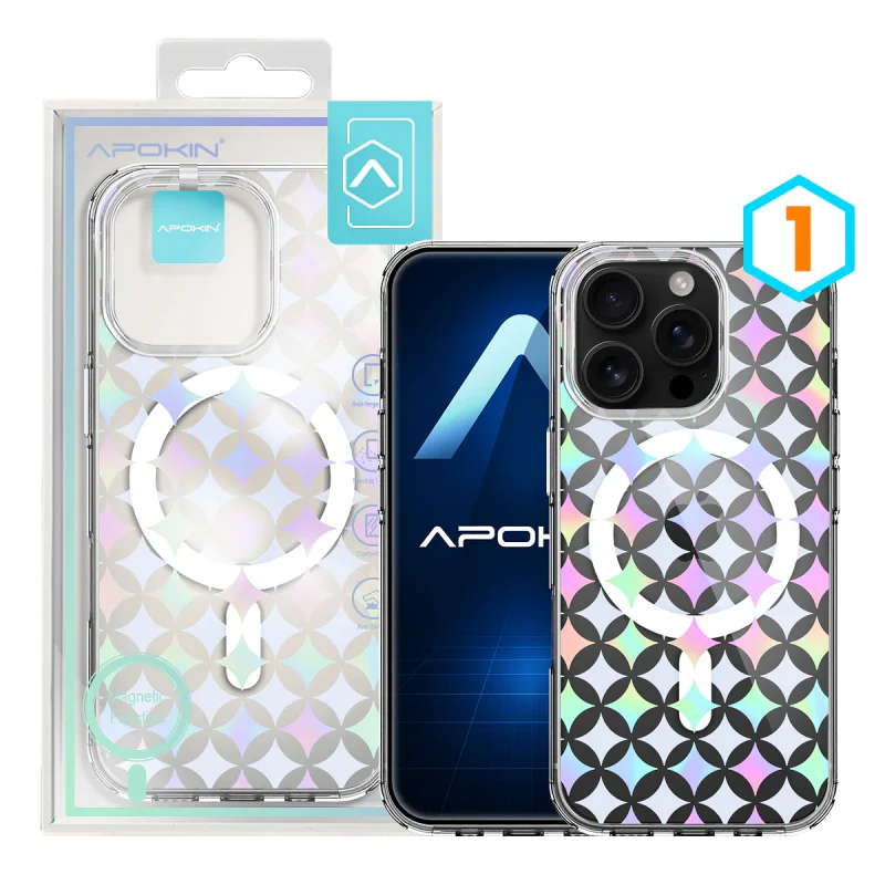 Capa Apokin para iPhone 16 Pro Max Iridescente Metálica com MagSafe e Desenhos Variedade de cores - Imagem 2