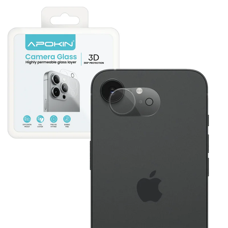 Protetor de Câmara Apokin para iPhone 16e e 17e em Vidro Temperado Transparente