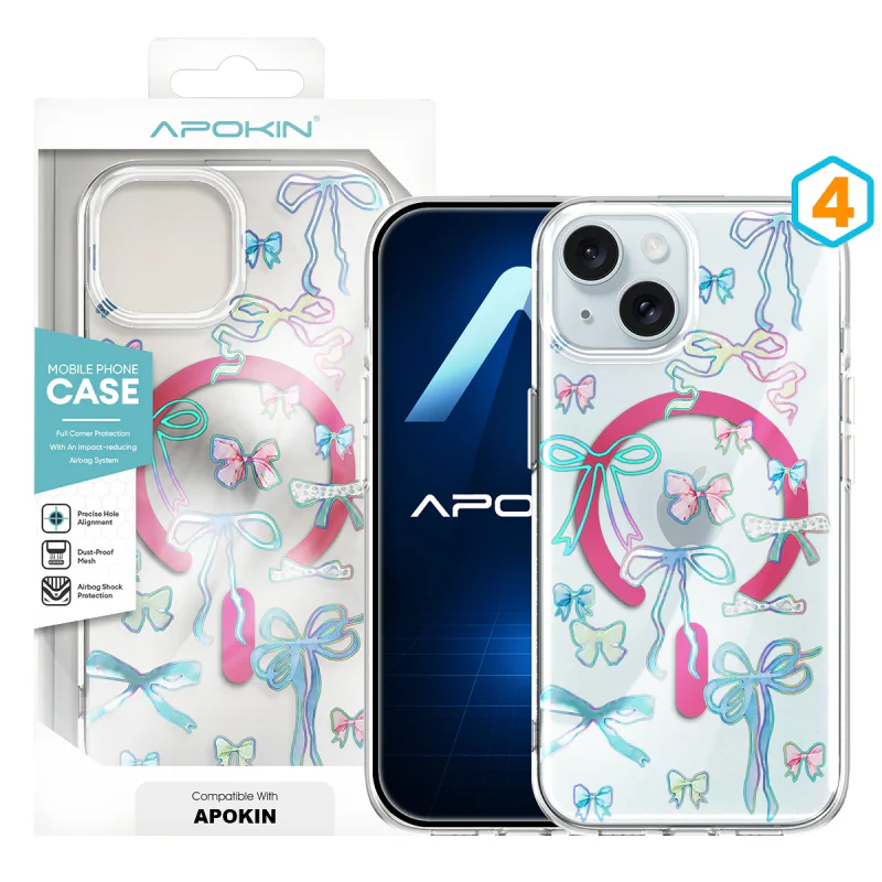 Capa MagSafe Apokin para iPhone 15 Transparente com Flores Cor-de-rosa 2 - Imagem 5