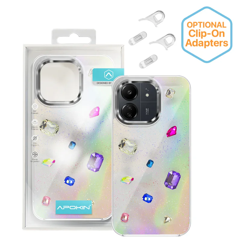 Capa Apokin para Xiaomi Redmi 13C Acrílica Iridescente com Pedras