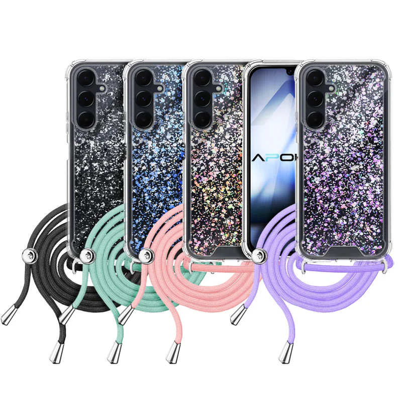 Capa Gel Transparente com Cordão Apokin Samsung Galaxy S24 / S25 Rosa