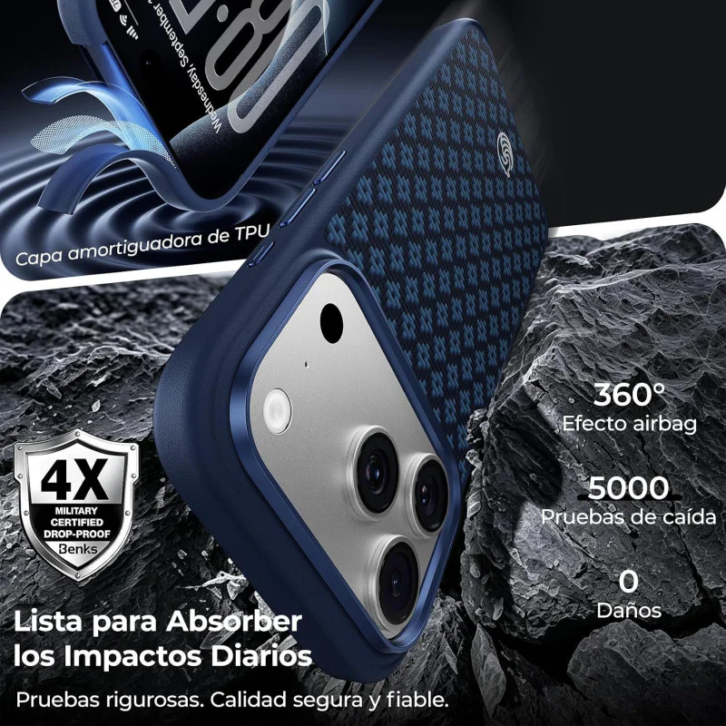Capa Apokin Benks ArmorGrid Pro Magnética Antiqueda em Kevlar para iPhone 17 Pro Max e 18 Pro Max Azul - Imagem 3
