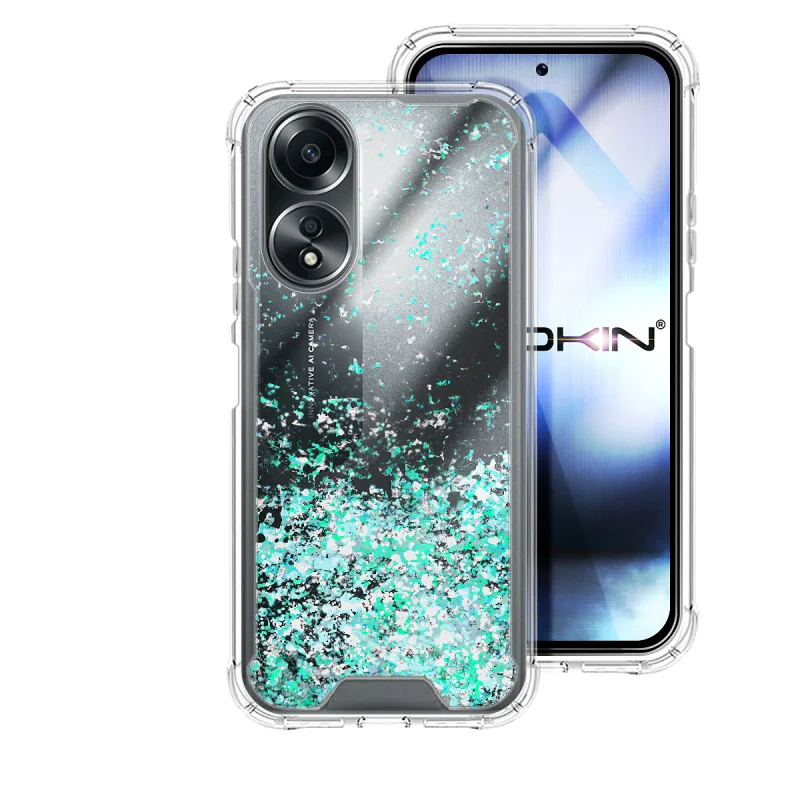 Capa Apokin para Oppo A58 4G Gel Transparente com Purpurina Azul turquesa - Imagem 4