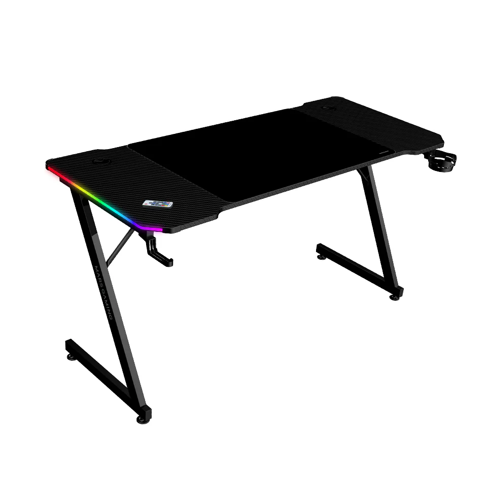 Secretária Gaming Mars Gaming MGD-X140RGB 140x60 cm com Iluminação RGB, Comando e Tapete XXL Preta - Imagem 1
