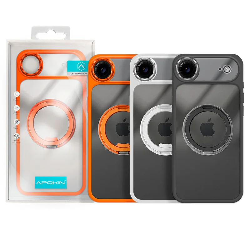 Capa Apokin para iPhone 17 Air Fumada com Suporte Giratório Laranja