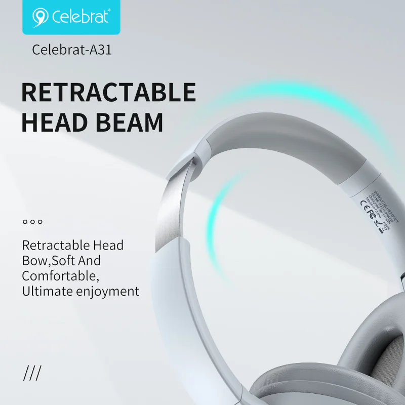 Auscultadores Bluetooth Celebrat A31 com Fita de Cabeça Preto - Imagem 3