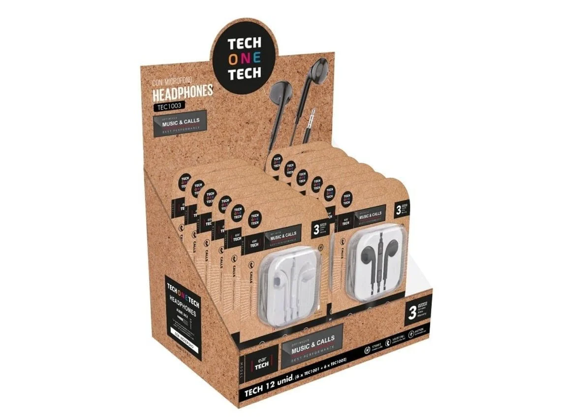 Expositor Auriculares Tech One Tech TEC1003 com Microfone Jack 3,5 mm 12 unidades