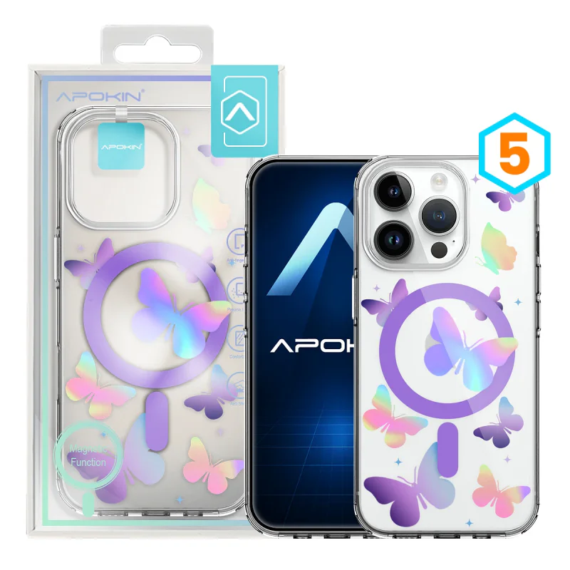Capa Apokin para iPhone 14 Pro Max Metálica Iridescente com Desenhos e MagSafe 2 - Imagem 6