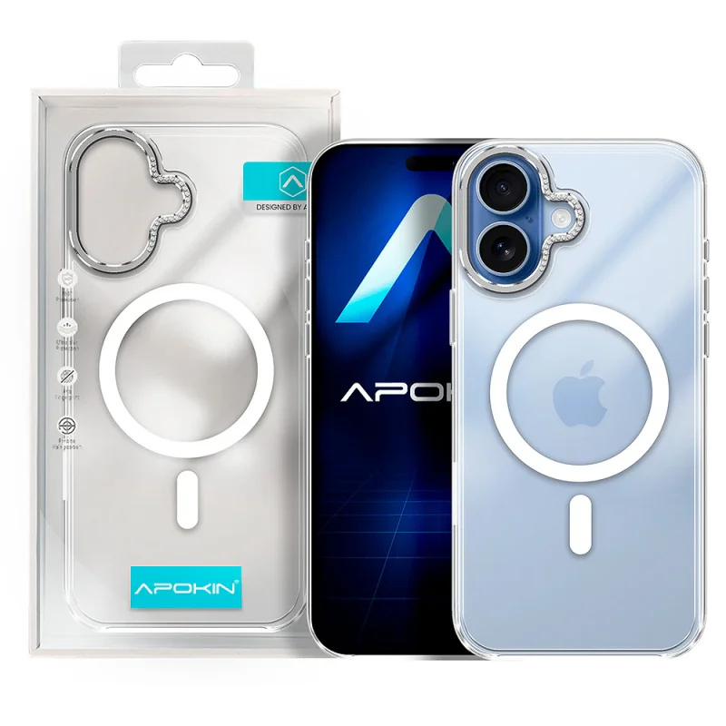 Capa Acrílica Transparente Apokin com Diamantes e MagSafe para iPhone 16 - Imagem 1