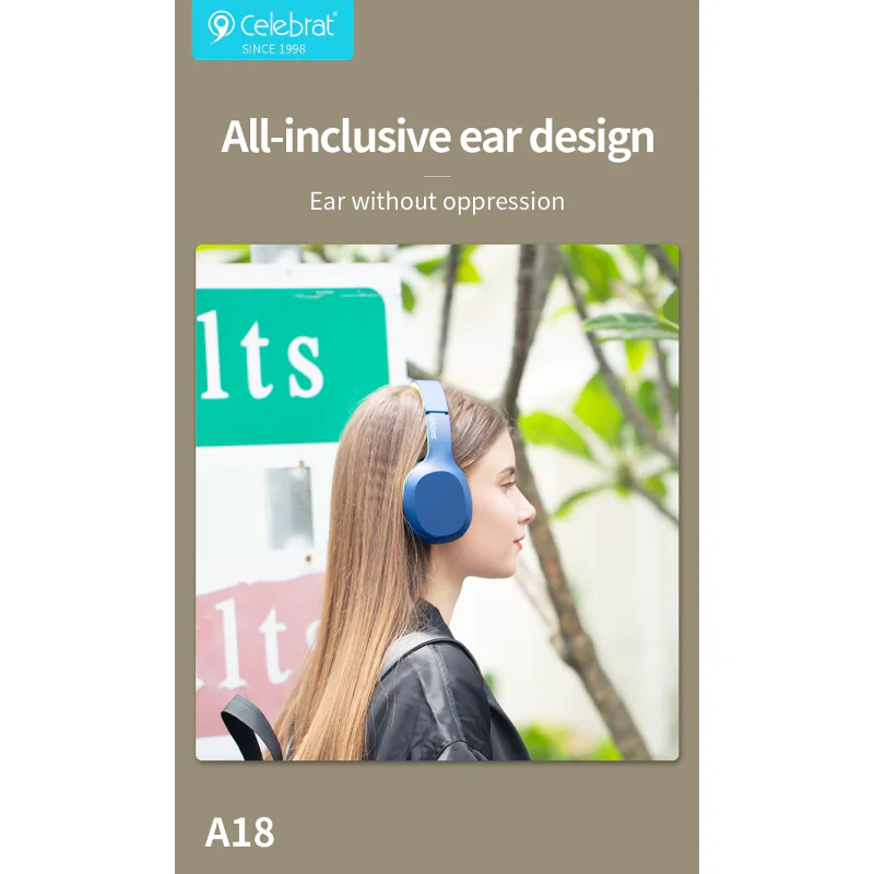 Auscultadores Bluetooth Celebrat A18 com Banda de Cabeça Azul - Imagem 6