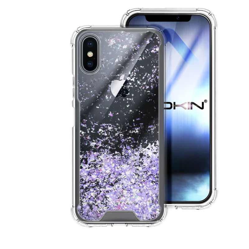 Capa Apokin para iPhone X e XS Gel Transparente Glitter Púrpura Variedade de cores - Imagem 2