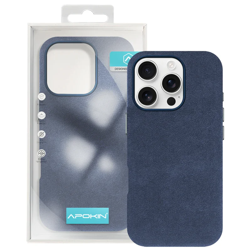 Capa Apokin para iPhone 16 Pro Max Pele Alcantara Azul - Imagem 6