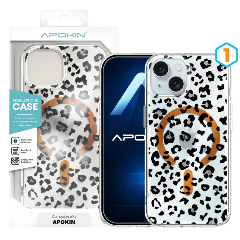 Capa MagSafe Apokin para iPhone 15 Transparente com Flores Cor-de-rosa 2 - Imagem 2