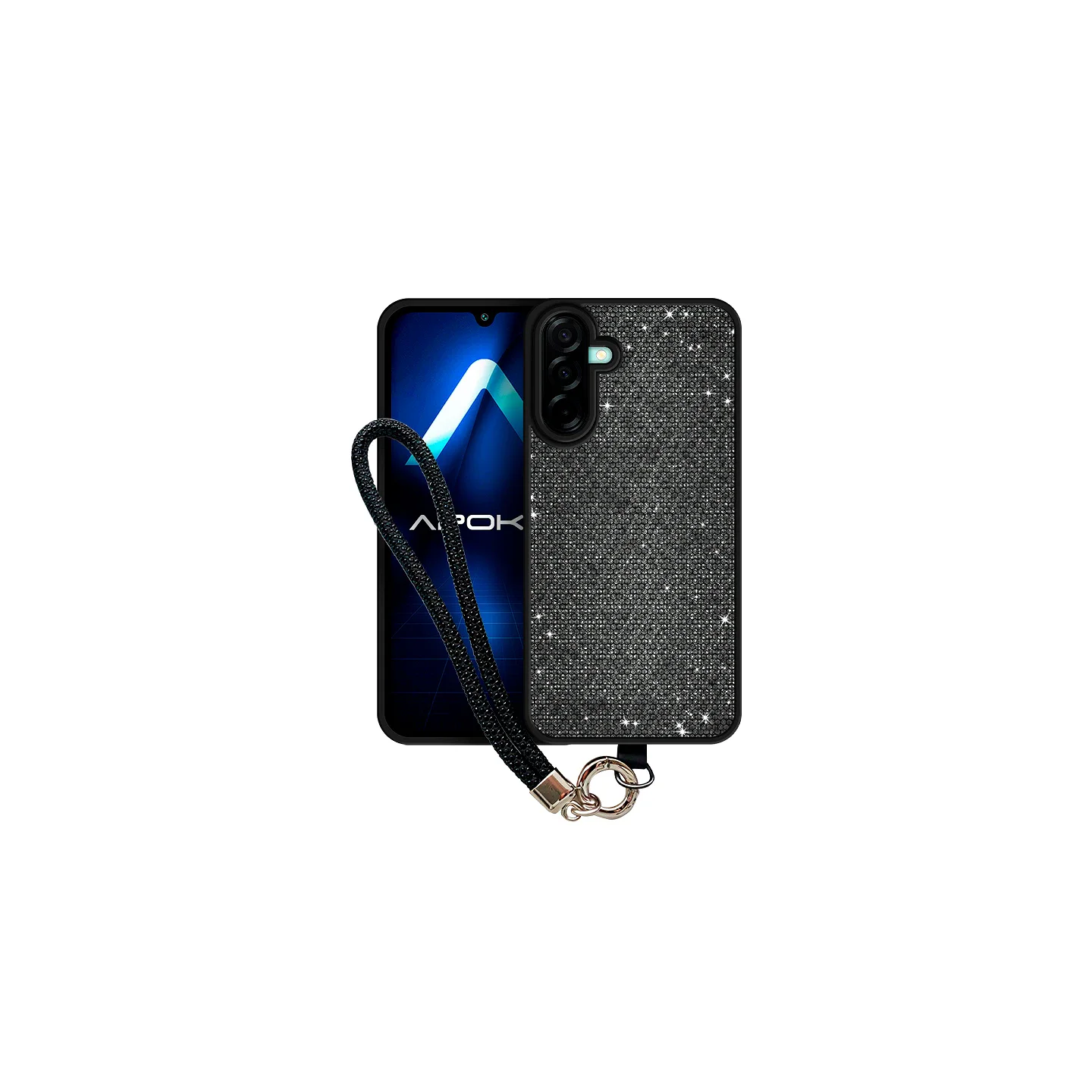 Capa Apokin com Diamantes e Alça para Samsung Galaxy A27 Preto