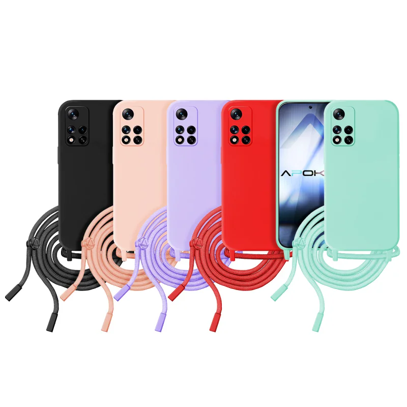Capa Apokin para Xiaomi Redmi Note 11 Pro 4G e 5G Macia com Cordão Azul Turquesa