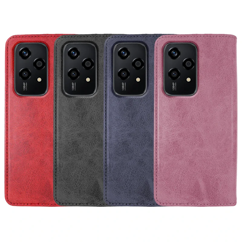 Capa de Pele Sintética Apokin para Honor 200 Lite com Suporte para Cartão Preto