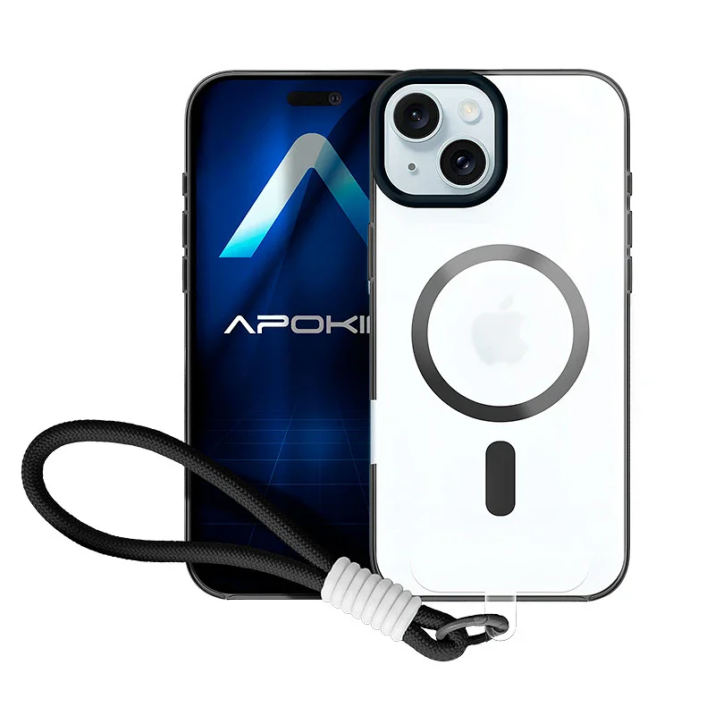 Capa Apokin Silicone com Fita e MagSafe para iPhone 15 Preto - Imagem 2