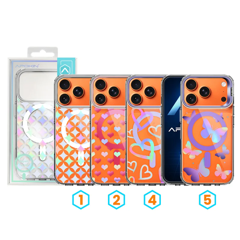 Capa Apokin para iPhone 17 Pro Max e 18 Pro Max Metálica Iridescente com Desenhos e MagSafe 5 - Imagem 1