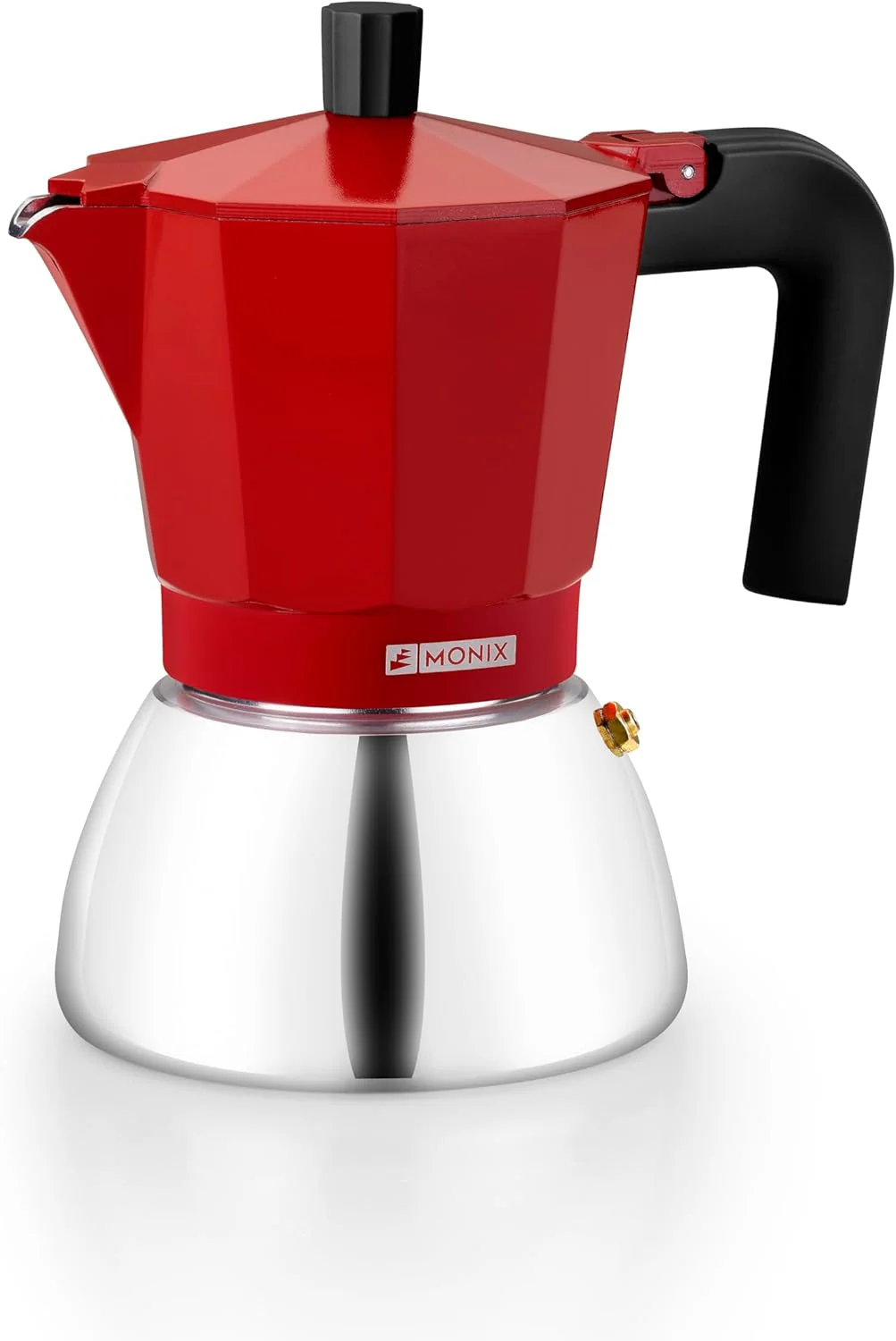 Cafeteira Italiana Monix Induction Inox 6 Chávenas Vermelha