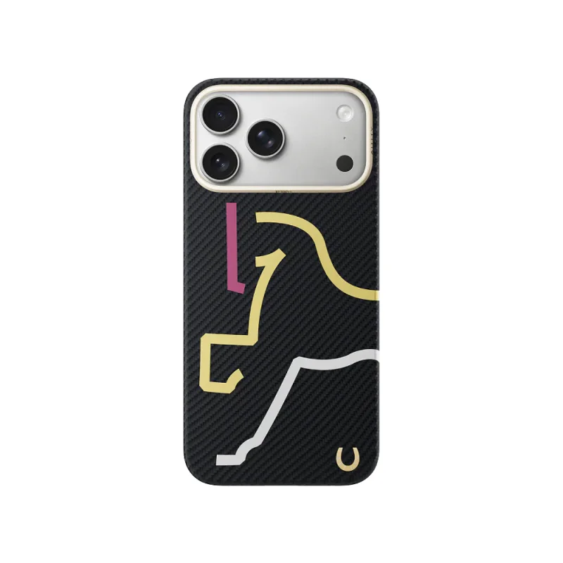 Capa Apokin Airity Edição Limitada Cavalo Fibra de Aramida para iPhone 17 Pro e 18 Pro Preto e néon