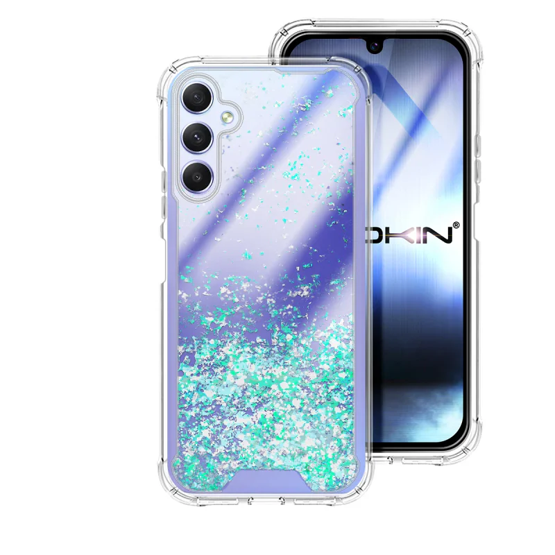 Capa Apokin em Gel com Brilho Glitter para Samsung Galaxy A34 5G Azul turquesa - Imagem 4